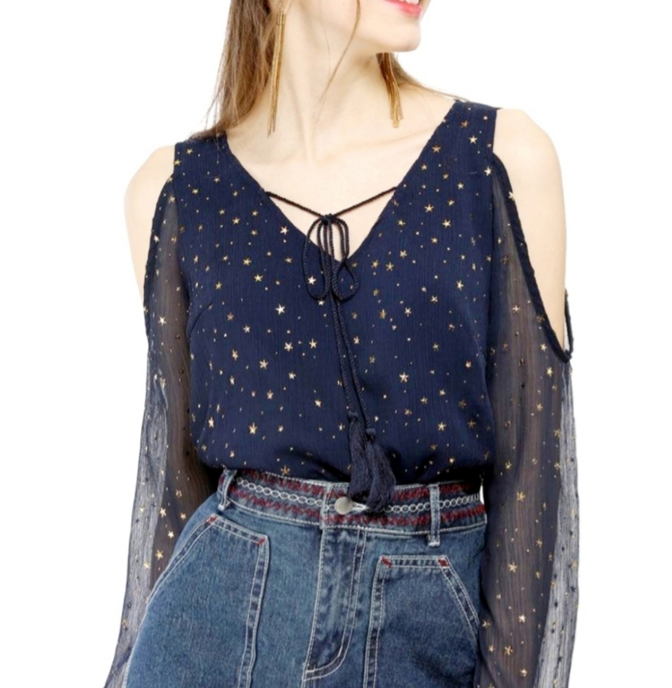 2/$18 ⭐Navy Blue Celestial Star Blouse⭐